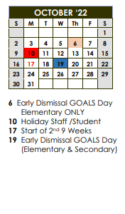 District School Academic Calendar for Wheatley Elementary for October 2022