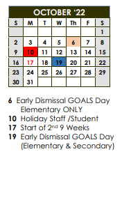 District School Academic Calendar for Whiteside Elementary for October 2022