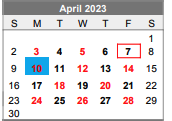 District School Academic Calendar for Lubbock-cooper High School for April 2023