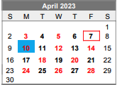 District School Academic Calendar for Lubbock-cooper North Elementary Sc for April 2023