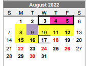 District School Academic Calendar for L C Y C for August 2022