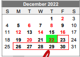 District School Academic Calendar for Lubbock-cooper North Elementary Sc for December 2022