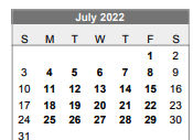District School Academic Calendar for Lubbock-cooper North Elementary Sc for July 2022