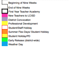 District School Academic Calendar Legend for Lubbock-cooper Junior High School