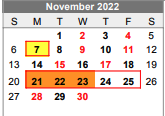 District School Academic Calendar for Lubbock-cooper North Elementary Sc for November 2022