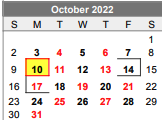 District School Academic Calendar for Lubbock-cooper Junior High School for October 2022