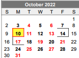 District School Academic Calendar for Lubbock-cooper South Elementary Sc for October 2022