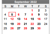 District School Academic Calendar for Lubbock-cooper High School for September 2022