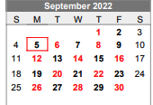 District School Academic Calendar for Lubbock-cooper South Elementary Sc for September 2022