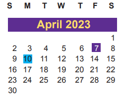 District School Academic Calendar for Juvenile Detent Ctr for April 2023