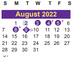 District School Academic Calendar for Anderson Elementary School for August 2022