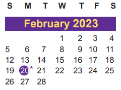 District School Academic Calendar for Juvenile Detent Ctr for February 2023