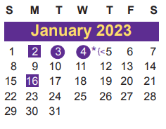 District School Academic Calendar for Juvenile Detent Ctr for January 2023