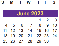 District School Academic Calendar for Juvenile Detent Ctr for June 2023