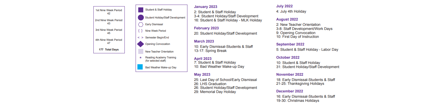 District School Academic Calendar Key for Lufkin Middle