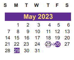District School Academic Calendar for Juvenile Detent Ctr for May 2023