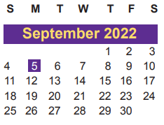 District School Academic Calendar for Slack Elementary for September 2022