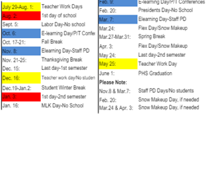 District School Academic Calendar Legend for Deer Run Elementary