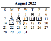 District School Academic Calendar for Central Elementary for August 2022