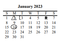 District School Academic Calendar for Central Elementary for January 2023