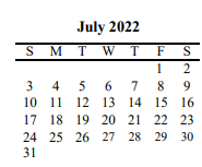 District School Academic Calendar for Mabank Alpha for July 2022