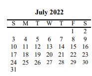 District School Academic Calendar for Lakeview Elementary for July 2022