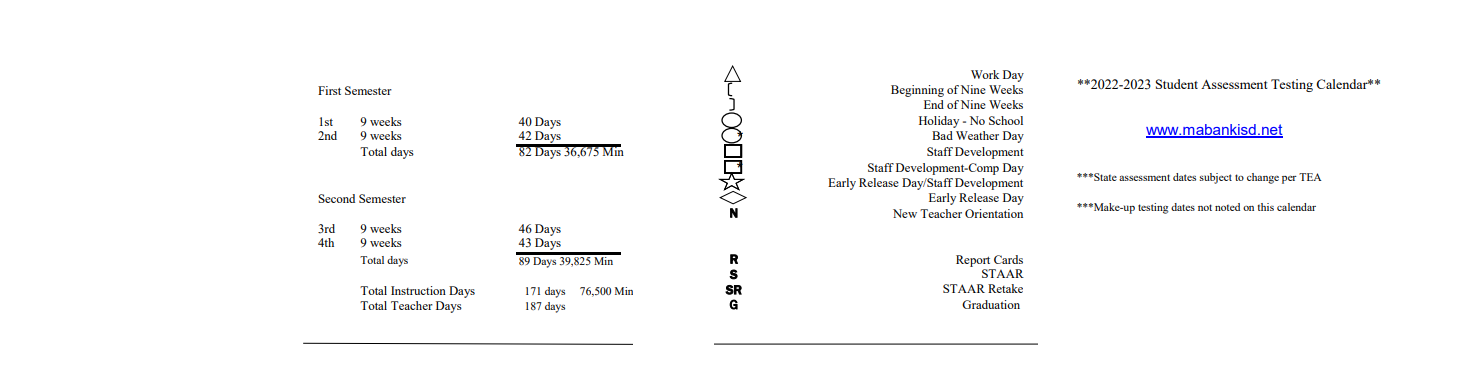 District School Academic Calendar Key for Mabank High School