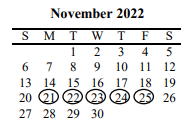 District School Academic Calendar for Central Elementary for November 2022
