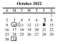 District School Academic Calendar for Mabank Alpha for October 2022