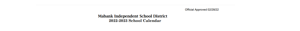 District School Academic Calendar for Mabank Alpha