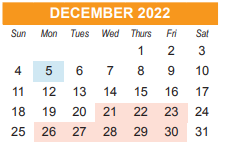 District School Academic Calendar for Elvehjem Elementary for December 2022