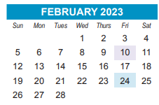 District School Academic Calendar for East High for February 2023