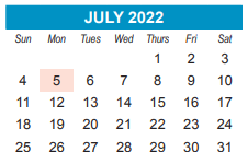 District School Academic Calendar for Sherman Middle for July 2022