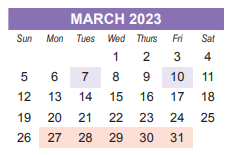 District School Academic Calendar for James Wright Middle for March 2023