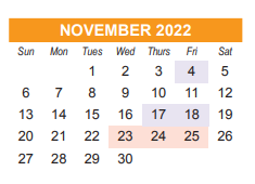 District School Academic Calendar for O'keeffe Middle for November 2022