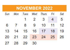 District School Academic Calendar for Memorial High for November 2022