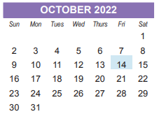 District School Academic Calendar for Nuestro Mundo for October 2022
