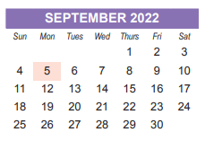 District School Academic Calendar for Shabazz-city High for September 2022