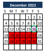 District School Academic Calendar for Madisonville High School for December 2022