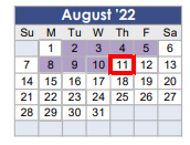 District School Academic Calendar for Tom R Ellisor Elementary for August 2022