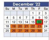 District School Academic Calendar for Tom R Ellisor Elementary for December 2022