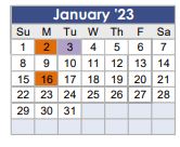 District School Academic Calendar for J L Lyon Elementary for January 2023