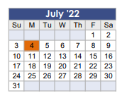District School Academic Calendar for J L Lyon Elementary for July 2022