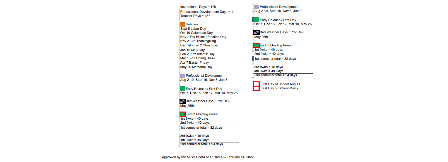 District School Academic Calendar Key for Magnolia Elementary