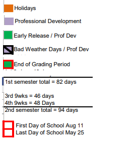 District School Academic Calendar Legend for Magnolia Elementary