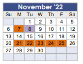District School Academic Calendar for Tom R Ellisor Elementary for November 2022