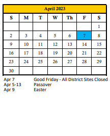 District School Academic Calendar for Children's Haven for April 2023