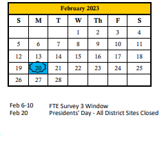 District School Academic Calendar for Robert Willis Elementary School for February 2023