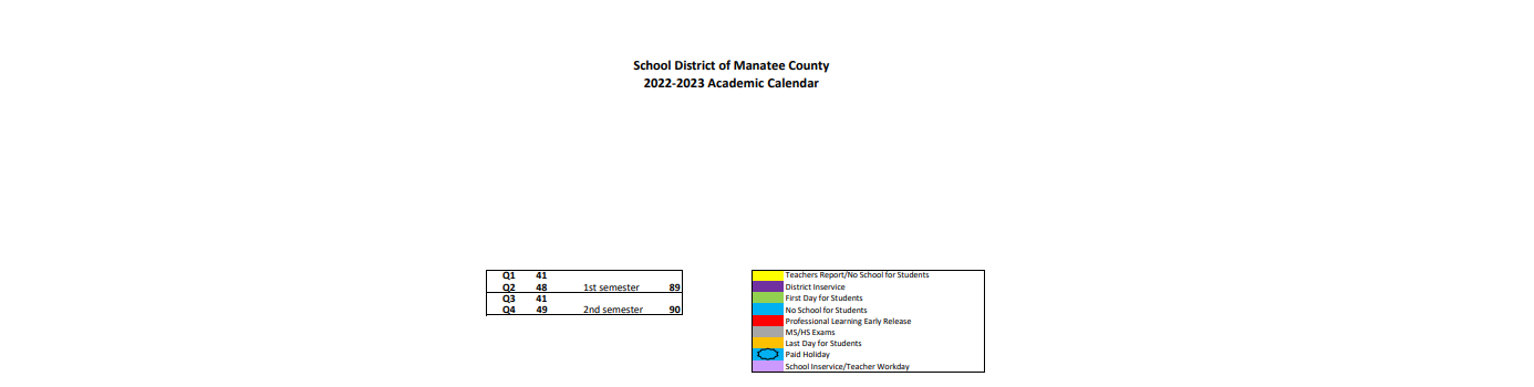 District School Academic Calendar Key for Manatee Elementary School
