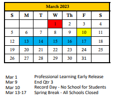 District School Academic Calendar for Gilbert W Mcneal Elementary School for March 2023